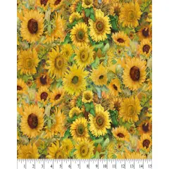 Sunflowers Fields Digital Cotton Print Fabric | By the Yard | Sewing and Crafting | 44 inches wide