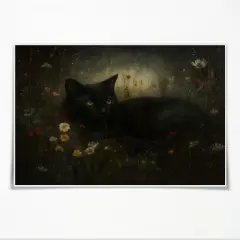 Halloween Black Cat Wall Art Decor - 12x18 Inch (Unframed)