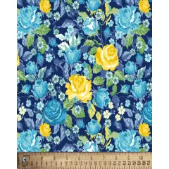 Roses are Yellow Flowers are Blue Cotton Fabric | By the Yard | Sewing and Crafting | 44 inches wide