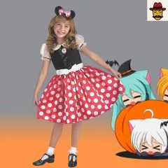 Girls Minnie Mouse Costume Red Polka Dot Dress with Headband Halloween Party