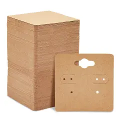 200 Bulk Pack Kraft Paper Earring Cards for Selling Jewelry, Necklaces, Studs, and Pre-Cut Holes, Perfect for Small Business, Retail, and Boutique Display (2x2 in) Brown