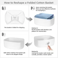 ORGMASTER Small Rope Basket 13" x 8.5" x 5.1", Woven Storage Baskets Closet Organizer Bins, Shelf Boxes for Organizing Home Office, Cat Dog Toy Box, Empty Gift Basket 2 Pack, White