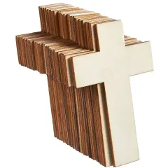 Unfinished Wood Cutout - 25-Pack Cross Shaped Wood Pieces for Wooden Craft DIY Projects, Sunday School, Church, Home Decoration, 2.7 x 4.2 inches Brown