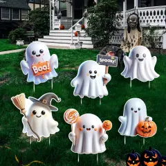6 Pcs Halloween Ghost Yard Signs Lawn Outdoor Decorations 3D Ghost