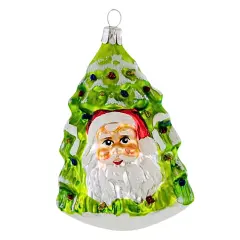 Golden Bell Collection 4.0 Inch Santa Face Tree Christmas Tree Ornament , Christmas Decor Ornament Czech Christmas Green