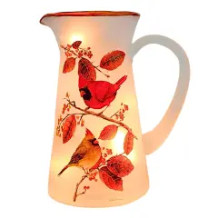 Stony Creek 8.75 In Cardinal With Aspen Pitcher Thanksgiving Lighted Glass Accent , Thanksgiving Decor Lighted Birds Fall Glass Clear