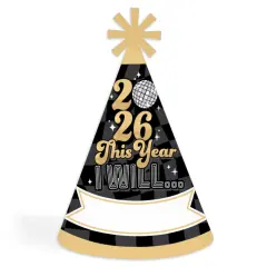 Big Dot of Happiness Disco New Year - Cone Party Hats - Groovy 2026 NYE Resolution Cone Party Hat for Kids and Adults - Set of 8 (Standard Size)
