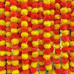 Artificial Yellow Orange Marigold Strings, Diwali Decoration, Day of the Dead Decor Garland, Pooja Backdrop, Mexican Flowers, Indian Wedding
