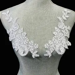 1 Pair Corded Floral Applique for Baptism, Christening, Communion Gowns 9" x 3" Each Side White