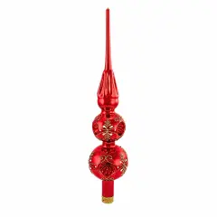 Golden Bell Collection 13.25 In Shiny Red Finial W/Gold Design Christmas Tree Topper , Christmas Decor Reflector Tree Topper