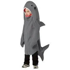 Shark Child Costume Grey Body Tunic with Mouth Opening for Fun Dress Up