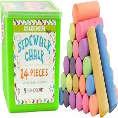 Non Toxic Sidewalk Chalk Bucket (24 Count) - Washable Colored Chalk Bulk Set for Kids and Toddlers Outdoor Games