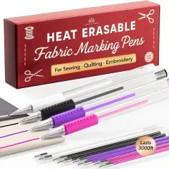 Heat Erasable Fabric Marking Pens - 4 Pens + 8 Refills (White, Purple, Pink, Black)