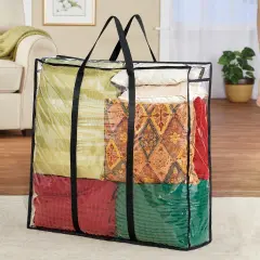 Collections Etc Clear Easy View Jumbo Storage Bag with Zip Closure and Carrying Handles