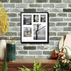 Black Multi-Photo Frame for 5 Pictures, 25 &frac14; x 28" &ndash; Versatile Display with Acid-Free Mat & Easy ALFTA Hook Hanging