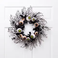 Northlight Eyeballs and Spiders Halloween Twig Wreath - 24" - Unlit Black