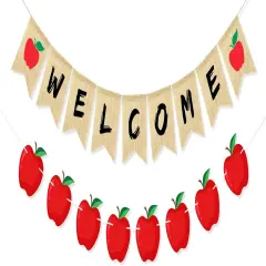 Welcome Back to School Decorations Banner with Apple Sign - Black and red