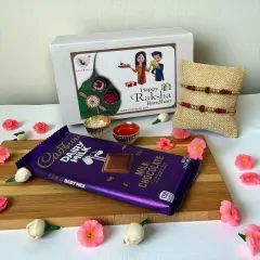 Rakhi Gift Hamper Rakhi for Brother with Gift Set - Set of 2 Rudraksha Rakhi with Haldi Kumkum Holder Roli Chawal - Raksha Bandhan Bracelet Rakhi for Bhai Bhabhi