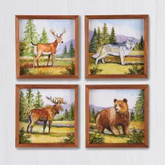 Collections Etc Woodland Animal Wooden Framed 4-Piece Wall Art Set