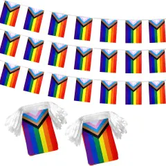 100 Feet Progress Rainbow Gay Pride Flag LGBT String Flags Banner Decorations,76 PCS