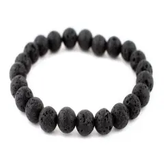 The Bead Chest Natural Lava Stretch Bracelet Black Round Stone