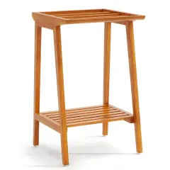 Solid Teak Wood Freestanding Towel Rack with Shelf &ndash; 5 Bars, 31.5&rdquo; H