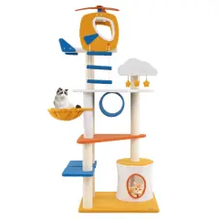 70 Inch Tall Aviation-Themed Cat Tree Tower with Helicopter Top Perch Ideal for Indoor Cats