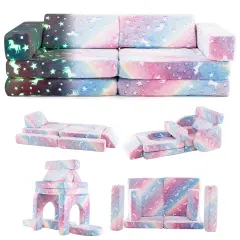 10 Pieces Modular Kids Glow-in-The Dark Sectional Play Couch Sofa Perfect for Kids Room Multicolor
