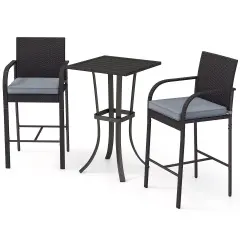 3-Piece Patio Bar Height Chairs and Square Table Set Perfect for Any Outdoor Setting