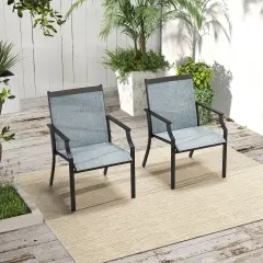 2 Piece Patio Dining Chairs with Fabric Seat and Metal Frame Suitable for Multiple Outdoor Places Blue