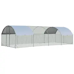 Silver Galvanized Metal Chicken Coop with Waterproof Cover and Lockable Door