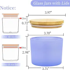 8 Pack 12 OZ Purple Glass Wide Mouth Candle Jars for Making Candles with Airtight Bamboo Lids Nice Sticky Warning Labels for Candle Making Empty Container Bulk - Dishwasher Safe