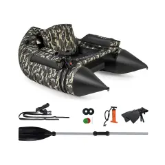 Camouflage Inflatable Fishing Boat with Adjustable Rod Holder and Storage Bags