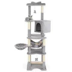 Engineered Wood Cat Tree with Scratching Posts, Condo and Perches