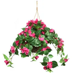 25" Hanging Bougainvillea Basket Fuschia &ndash; Lush Artificial Flower Basket for Home & Outdoor D&eacute;cor