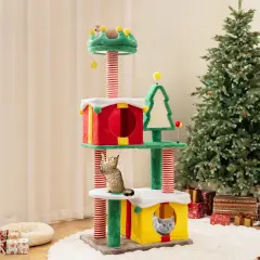 Christmas Cat Tree Tower with Scratching Posts and Carpet Idea for Indoor Cats