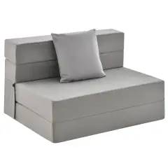 Faux Linen Tri Fold Sofa Bed with Ergonomic Pillow and Customizable Comfort Light Gray