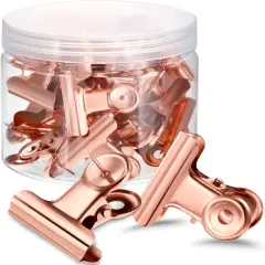 20 Pack Metal Clips with 20 Push-pins for Corkboard,Bulldog Clips for Hanging Pictures,Small Hinge Clips for Photos Crafts,Mini Binder Clips Paper File Clamps(1.25 Inch,Rose Gold)