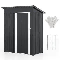 Grey Galvanized Metal Outdoor Storage Shed with Lockable Door, Vents, and Roof