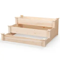 Natural Fir Wood 3-Tier Garden Bed Planter with Open Base, Reinforced Corners and Easy Assembly