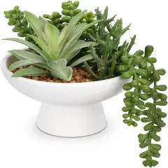 7.5&rdquo; Small Succulents Plants Artificial in Ceramic Pots Potted Faux Succulent Arrangement with High Bowl Planter Fake Desk Succulents Plants for Home Bathroom Shelf Table Indoor Decor