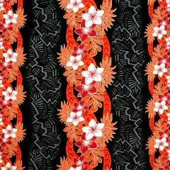 1 Yard Triple Tropical Border Rayon Fabric 45 inches Width Red / Orange