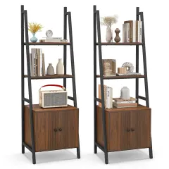 Costway 2 PCS Ladder Shelf Industrial Bookcase with Cabinet Metal Frame for Living Room