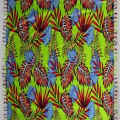72" L x 45" W All Over Split Leaves Rayon Sarong with Fringes Lime