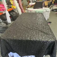 1 Yard Rectangle Sequin Taffeta Tablecloth 55 by 108 Inches Durable Polyester Fabric Black