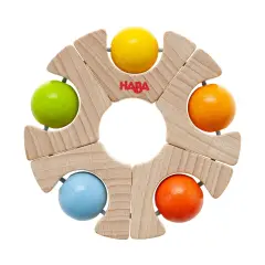 HABA Rainbow Ball Wooden Baby Teething Toy & Montessori Grasping Wooden Rattle, Sensory Toys for Babies, Baby Grasping Toys for 6-12 Months Multicolor