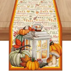 72 Inch Farmhouse Leaves Pumpkin Table Decor Autumn,Linen Fall Table Runner