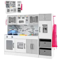Wooden Pink Kitchen Playset with Lights & Sounds for Kids Ages 3+ Grey