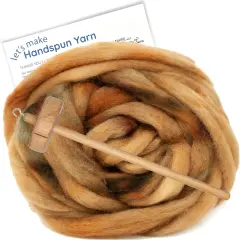 LEARN TO SPIN - Beginner's Spinning Kit with Hand Dyed BFL Roving, Drop Spindle & Printed Instructions w/ Video. Many Colors. Old Gold