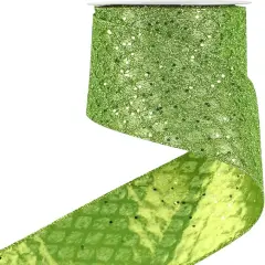Lime Green Christmas Ribbon 4 inch Lime Green Glitter Wired Ribbon Diamond Mesh Wire Ribbon for X-mas Tree Decorations, Wreaths, Garland, Large Bows Making, Halloween Decor -10 Yards